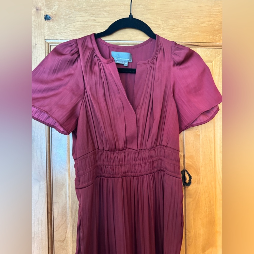 Like New the Somerset Sating Anthropologie Deep Red Maxi Dress - Picture 2 of 5